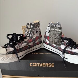 Converse Chuck Taylor MENS Black, White and Red (Flag) Sneakers